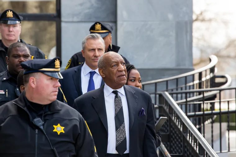 Bill Cosby, shown exiting the Montgomery County Courthouse after a pretrial hearing in March 2018.