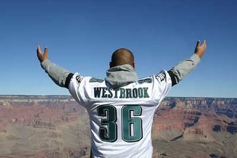Felix Cervantes exalts at the Grand Canyon right before the Eagles' win against the Arizona Cardinals on Thanksgiving.