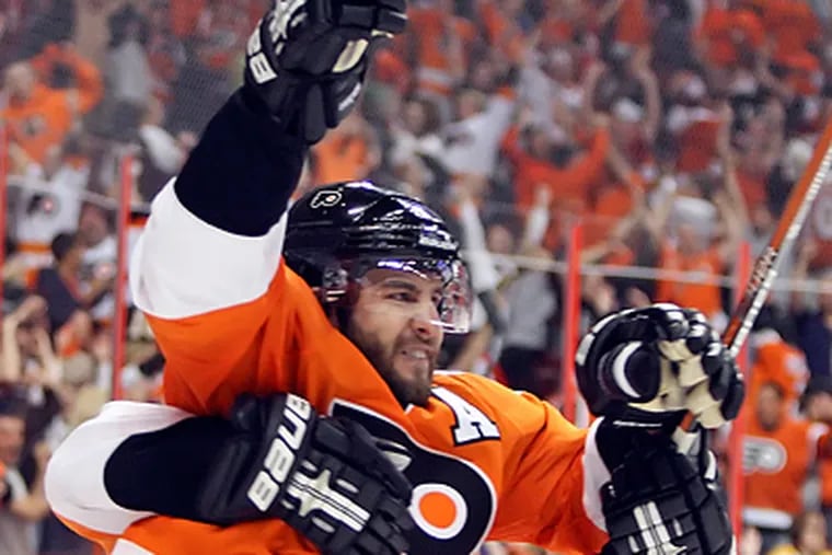 Simon Gagne scored the game-winning goal in overtime of Game 4 to keep the Flyers' hopes alive. (Steven M. Falk / Staff Photographer)