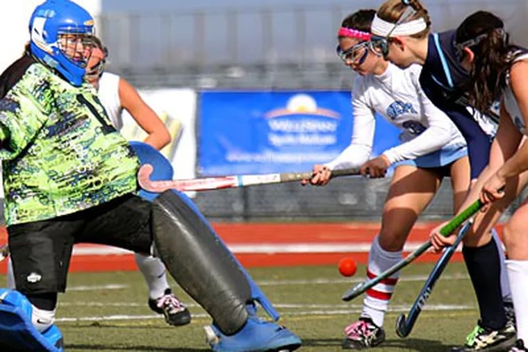 Villa Maria goalie Maddie Joyce couldn't stop this shot which proved to be the game-winning goal. (Lou Rabito/Staff)