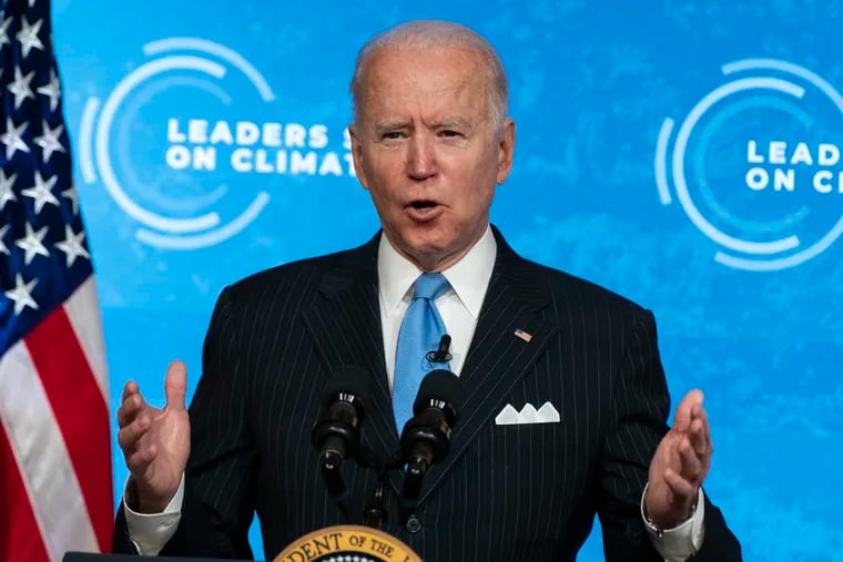 President Joe Biden speaks to the virtual Leaders Summit on Climate from the East Room of the White House.