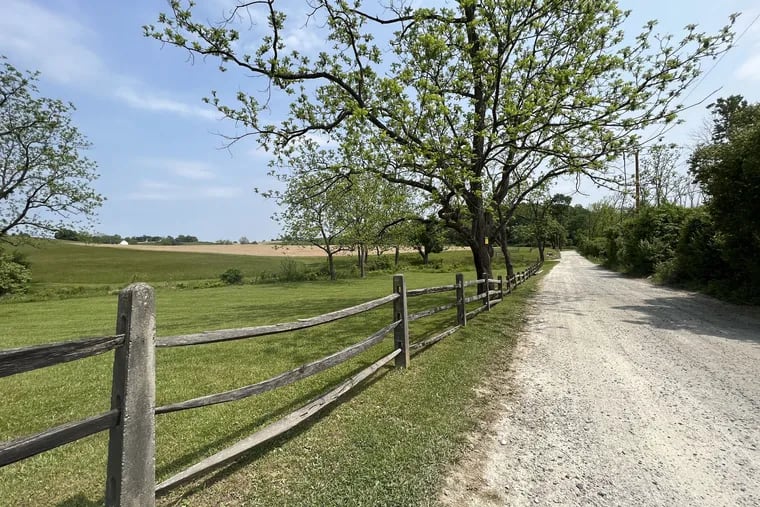 The view of the future preserve from Plumsock Road in Chester County. Film director M. Night Shyamalan has agreed to sell a portion of the Kirkwood Farm property to the Willistown Conservation Trust for $9 million.