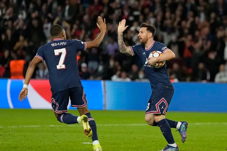 Paris Saint-Germain signed Kylian Mbappé (left) and Lionel Messi (right) to bring the French club its first UEFA men's Champions League title.