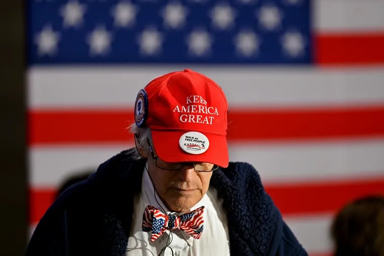 A voter wears a “Keep America Great” hat during a town hall with Pennsylvania Republican Senate candidate Mehmet Oz in Blue Bell.