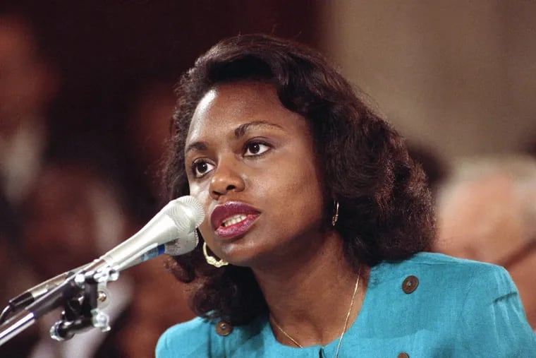 Anita Hill testifying about Clarence Thomas before the Senate Judiciary Committee on Capitol Hill in Washington, Oct. 11, 1991.