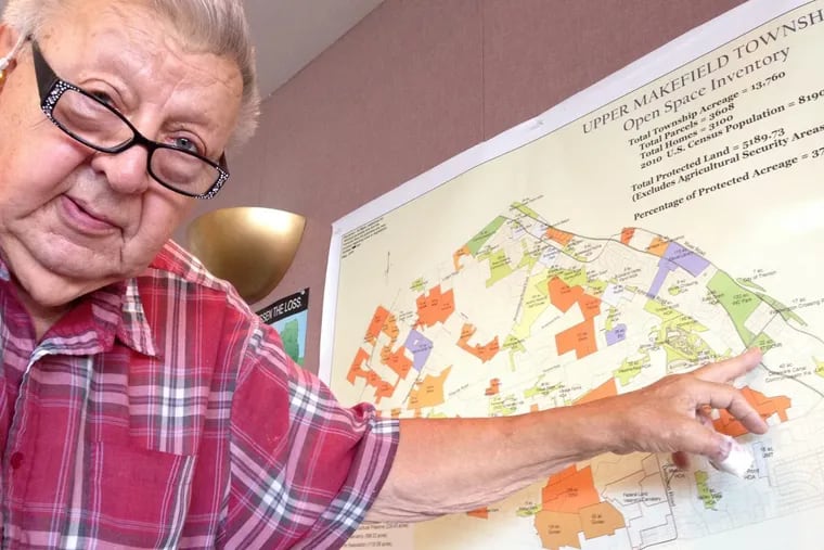 Walter Wydro, longtime chair of the Newtown Area Joint Planning Commission, points to areas of open space in Upper Makefield Township he said were preserved as a result of the joint zoning ordinance.
