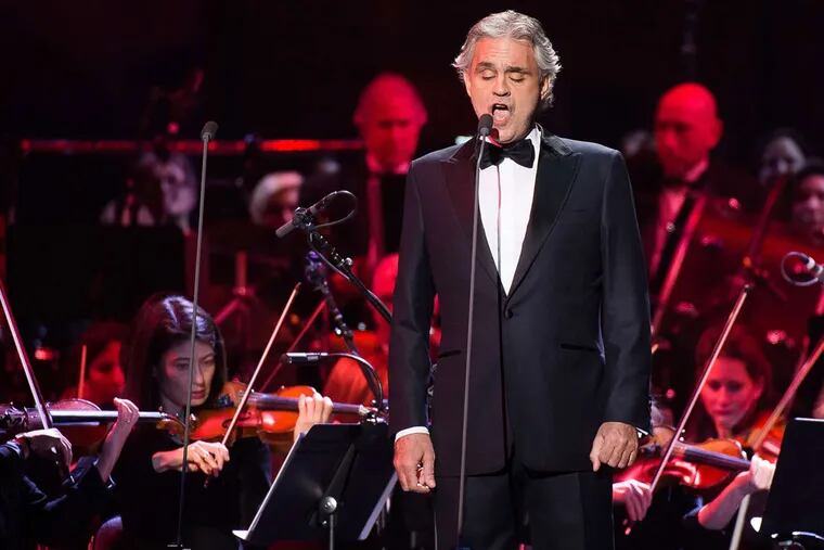 Andrea Bocelli performs in concert to support his latest album "Cinema" at Madison Square Garden on Wednesday, Dec. 9, 2015 in New York.
