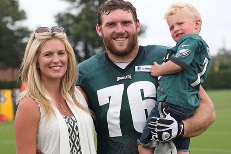 Eagles offensive lineman Allen Barbre, with his wife, Callie, and their son, Knox. Photo courtesy of the Philadelphia Eagles.