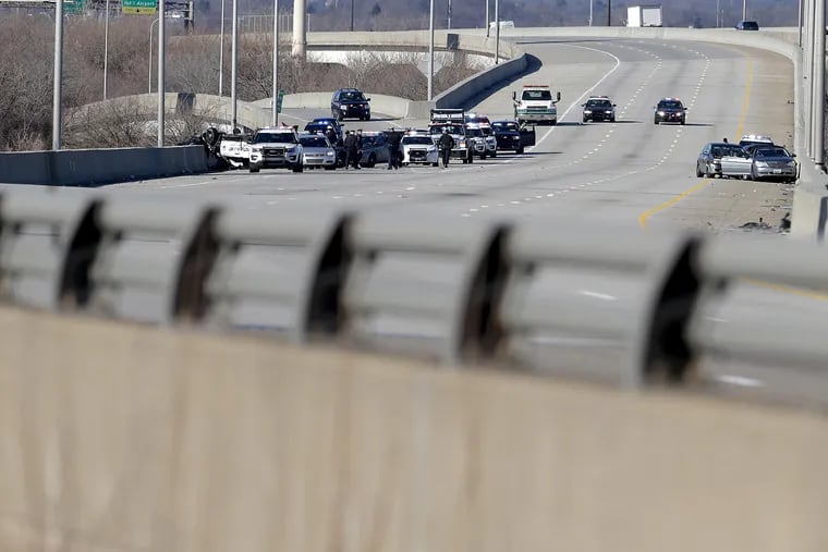 Scene of a police involved accident on I-95 North near the Philadelphia International Airport in Philadelphia, PA on January 9, 2019. (David Maialetti/The Phildelphia Inquirer/TNS)