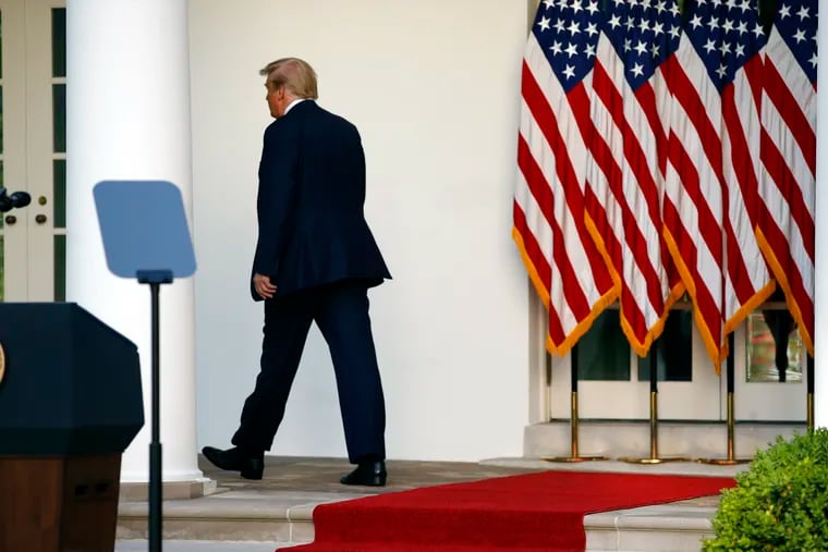 President Donald Trump walks away after speaking in the Rose Garden of the White House, Monday, June 1, 2020, in Washington.