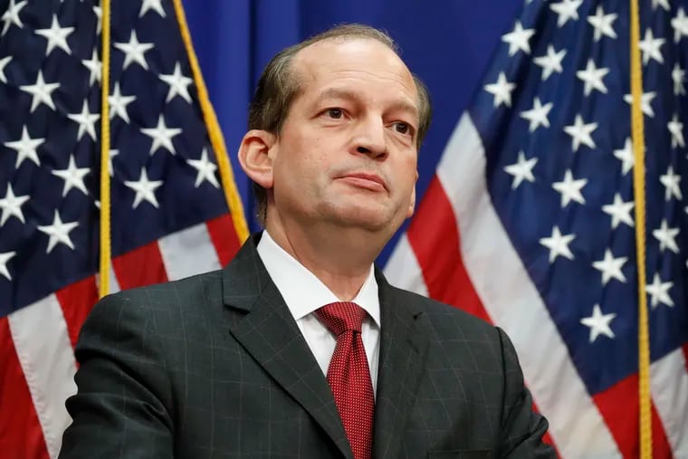 Labor Secretary Alex Acosta speaks during a media availability at the Department of Labor on Wednesday, July 10, 2019.