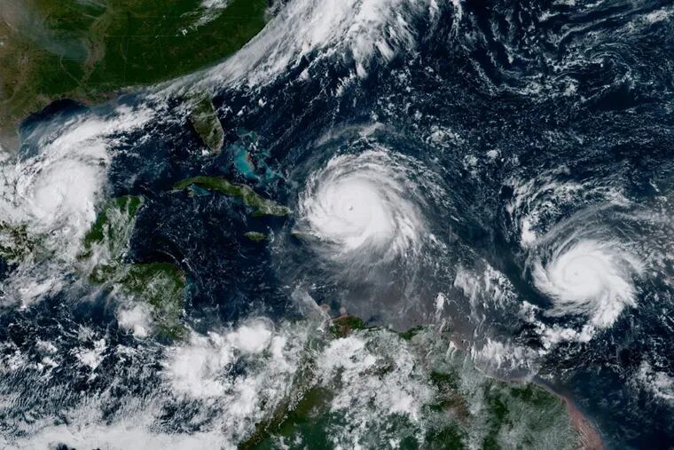 On Thursday,  the eye of Hurricane Irma was just north of Hispaniola, with Hurricane Katia in the Gulf of Mexico and Hurricane Jose in the Atlantic Ocean.