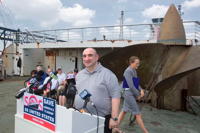 Businessman Jim Bollin announces a $220,000 gift to save one of the six propellers that used to drive the SS United States. A project to redevelop the storied ship is in the works.