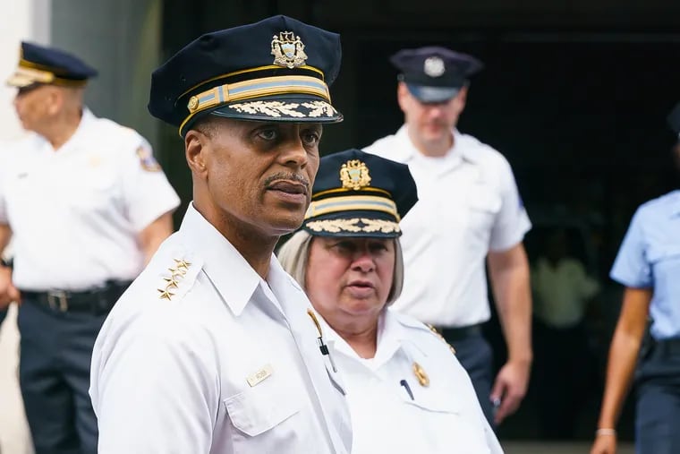 Police Commissioner Richard Ross with then-Deputy Commissioner Christine Coulter outside of Temple Hospital in Philadelphia on Aug. 6, 2018. JESSICA GRIFFIN / File Photograph