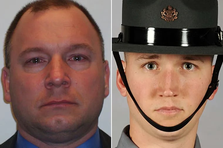 Cpl. Richard Schroeter (left) is charged in the shooting death of rookie trooper David Kedra (right).
