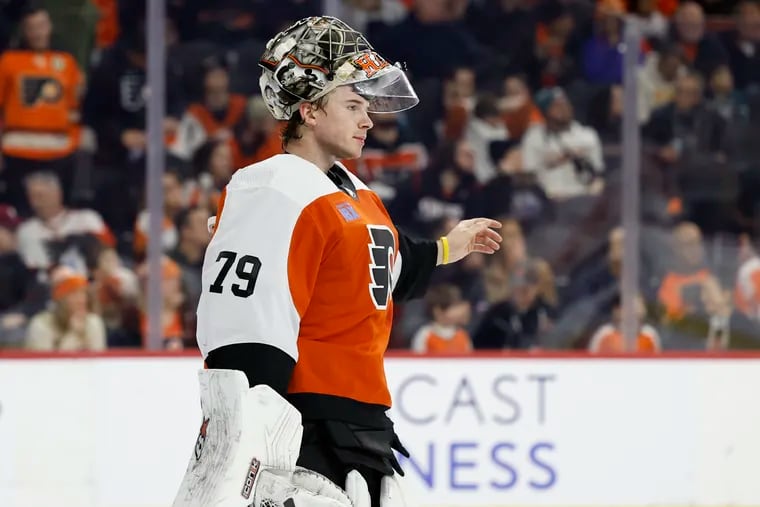 Flyers goaltender Carter Hart during a game against the Calgary Flames on Jan. 6.