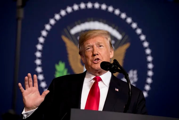 In this Dec. 7, 2018 photo, President Donald Trump speaks the 2018 Project Safe Neighborhoods National Conference in Kansas City, Mo.  Trump’s growing legal peril has unnerved Republicans who believe the turmoil has left the president increasingly vulnerable as he gears up for what is sure to be a nasty fight for re-election.  (AP Photo/Andrew Harnik)