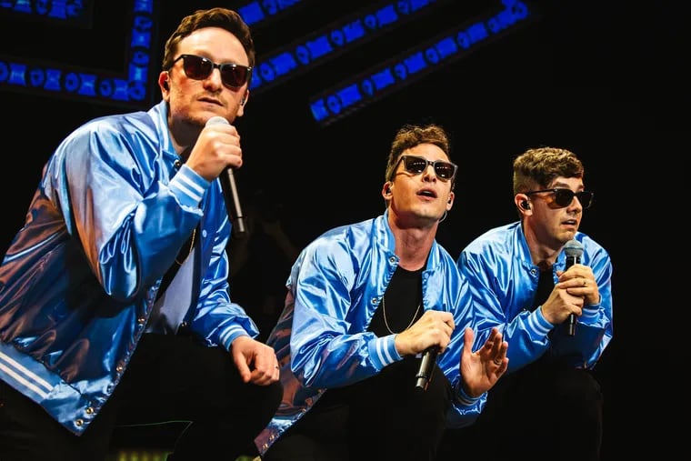 The Lonely Island comedy trio: (from left) Akiva Schaffer, Andy Samberg, and Jorma Taccone perform at The Met Philadelphia on Wednesday, June 19.
