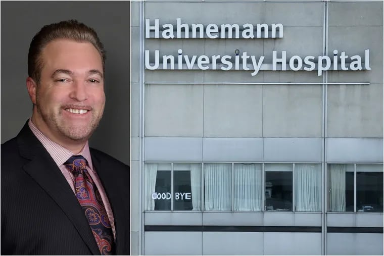 Left: Joel Freedman, founder and chief executive of Paladin Healthcare and owner of the former Hahnemann Hospital. Right: Hahnemann University Hospital photographed in July 2019 shortly after its closure was announced.