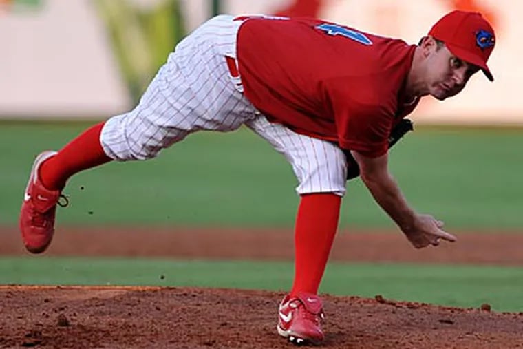 Roy Oswalt allowed three earned runs in five innings in his first rehab start in Clearwater. (Photo by Tim Boyles)