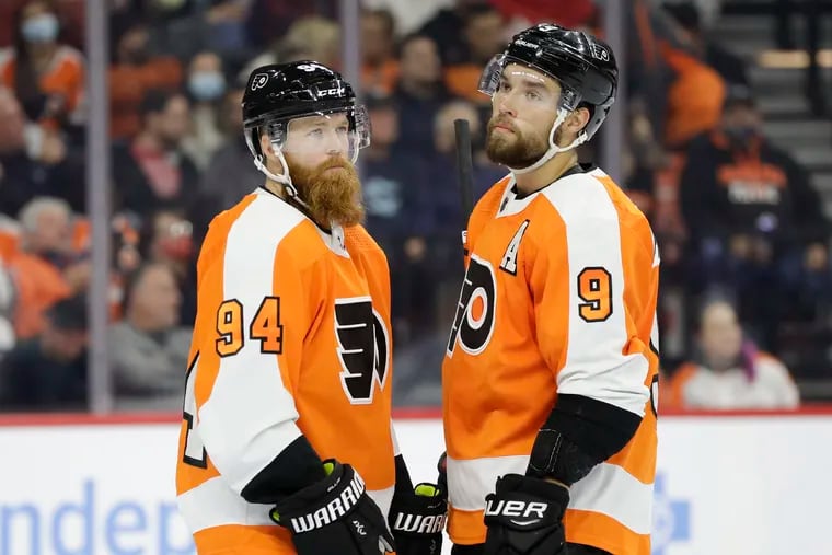 The Flyers' projected top defensive pair of Ryan Ellis and Ivan Provorov (9) played only three games together in 2021-22.