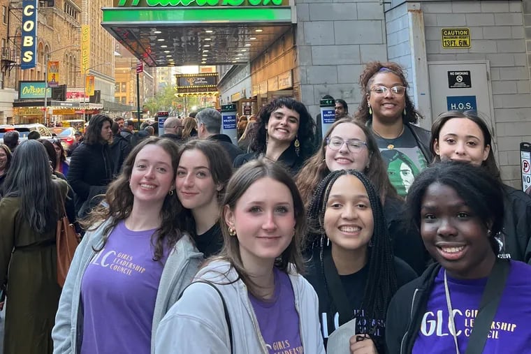 Staff of South Jersey's Alice Paul Institute and members of its Girls Leadership Council attend the April 25 performance of "Suffs," a musical based on Alice Paul and her suffrigist comrades' fight for women's right to vote.
Front Row (L to R) Sophia St. John, Lindsey Catlett, Kennedy Dancy
Middle Row (L to R) Cora Schmidt, Lydia Smith, Morgan Hann, Salmah Khalil
Back Row (L to R) Molly Gonzalez, Quincy Wansel