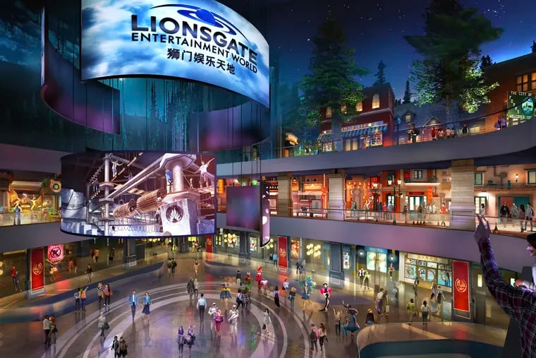 This rendering released by Lionsgate shows the atrium of Lionsgate Entertainment World, a virtual reality-heavy theme park set to open in July on Hengqin island in Zhuhai, China. The park will feature rides, shops and attractions set in the worlds of popular Lionsgate films including "The Hunger Games," "Twilight" and "Escape Room."