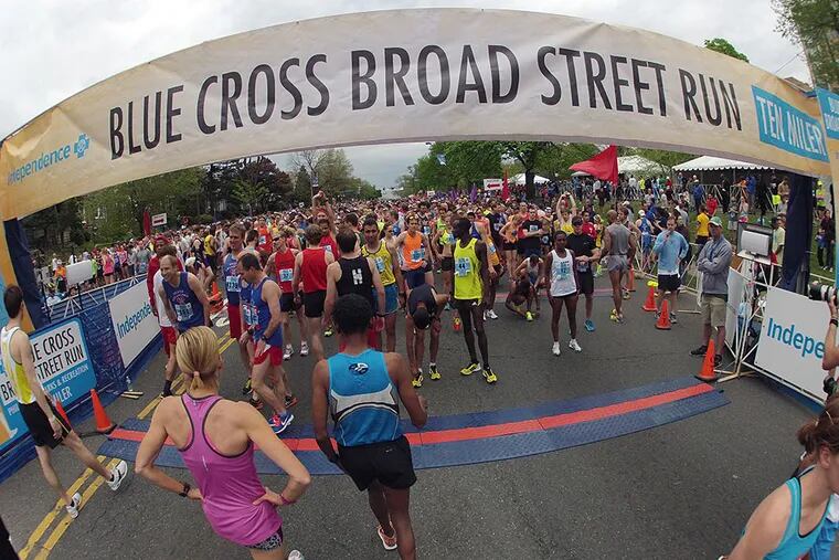 Runners gather for the start of Sunday's Broad Street Run.