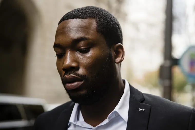 Rapper Meek Mill arrives at the criminal justice center in Philadelphia, Monday, Nov. 6, 2017. A Philadelphia judge has sentenced rapper Mill to two to four years in state prison for violating probation in a nearly decade-old gun and drug case.