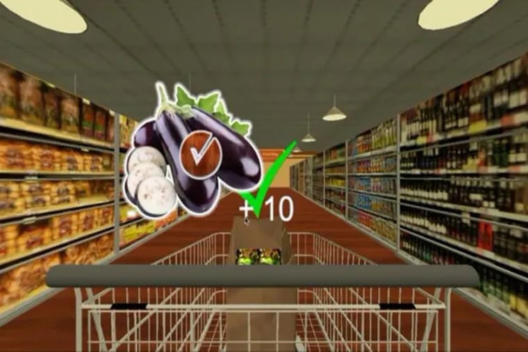 In the game, players move as quickly as possible through a grocery store while putting healthy foods in a grocery cart and refraining from choosing the sweets.
