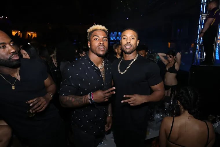 Corey Clement, right, and Michael B. Jordan, left, appear at The Pool After Dark at Harrah’s in Atlantic City on Saturday, April 7, 2018.