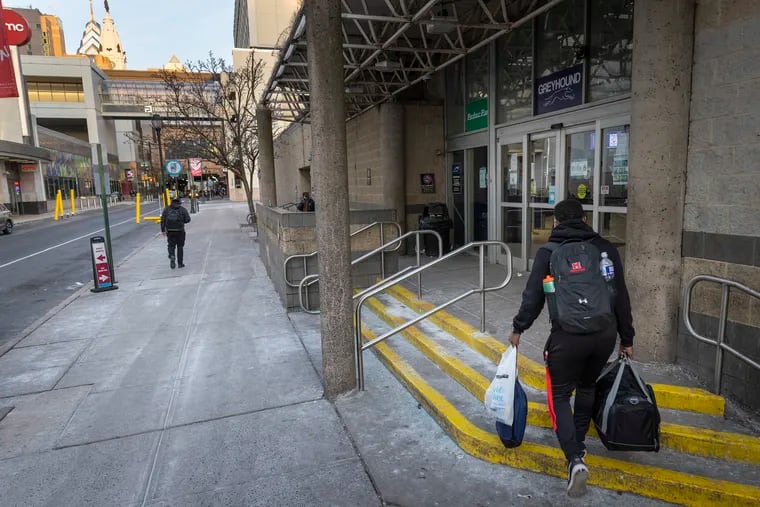 Philadelphia police took a suspect into custody at the bus station at 10th and Filbert Streets Tuesday morning. The man was wanted for stabbing two employees at the Museum of Modern Art.