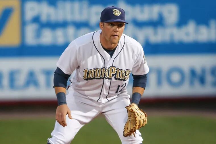 Triple-A first baseman Rhys Hoskins leads the International league in slugging percentage and ranks second in on-base percentage.
