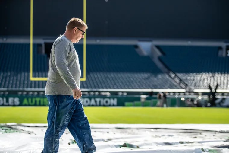 Eagles head of grounds Tony Leonard surveys some of his work at Lincoln Financial Field.