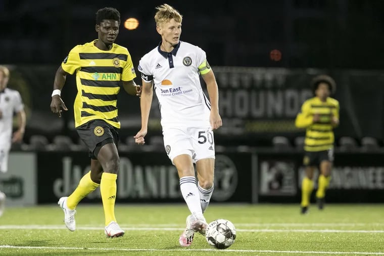 Brandan Craig (right) played for the Union's USL team against the Pittsburgh Riverhounds on Oct. 4.
