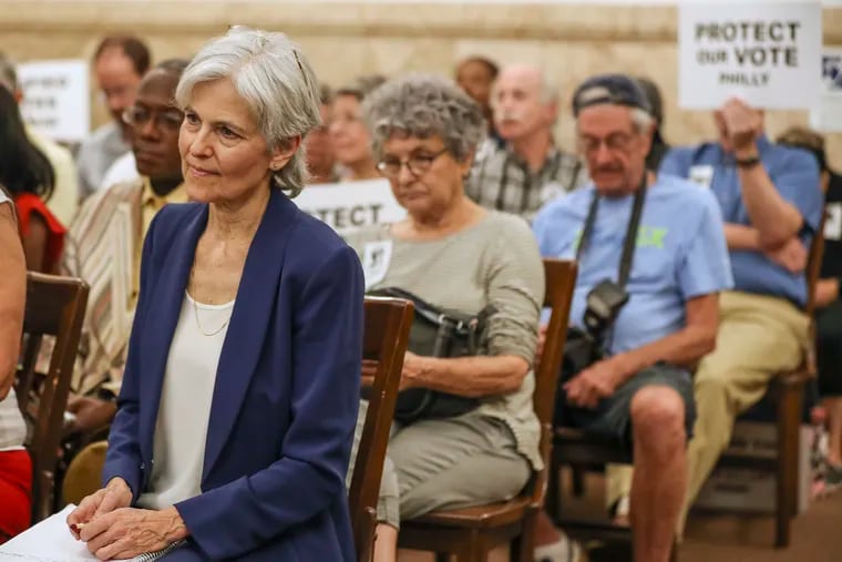 Jill Stein attends a board of elections meeting at City Hall in Philadelphia on Wednesday, Oct. 2, 2019. Stein is moving to take legal action over the city's voting machines, which she says break a settlement with the state.