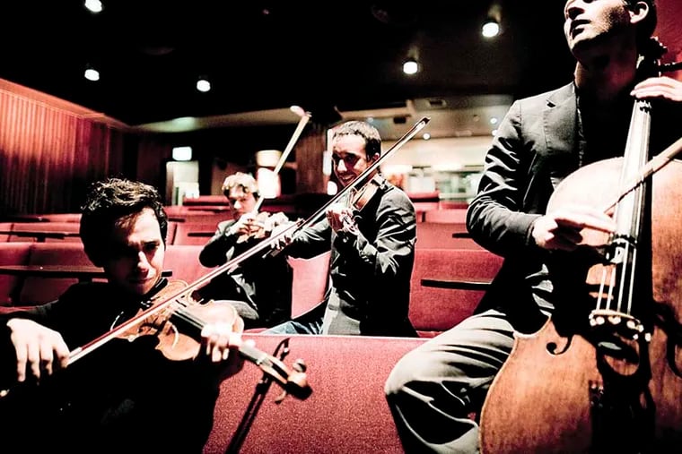The Ebene Quartet: Violinists Pierre Colombet and Gabriel Le Magadure; violist Mathieu Herzog; cellist Raphael Merlin.