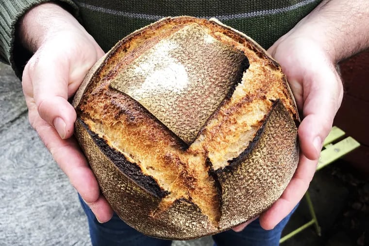 A finished loaf of sourdough baked by Craig LaBan from local flour and starter supplied by the Lost Bread Co. in Fishtown.