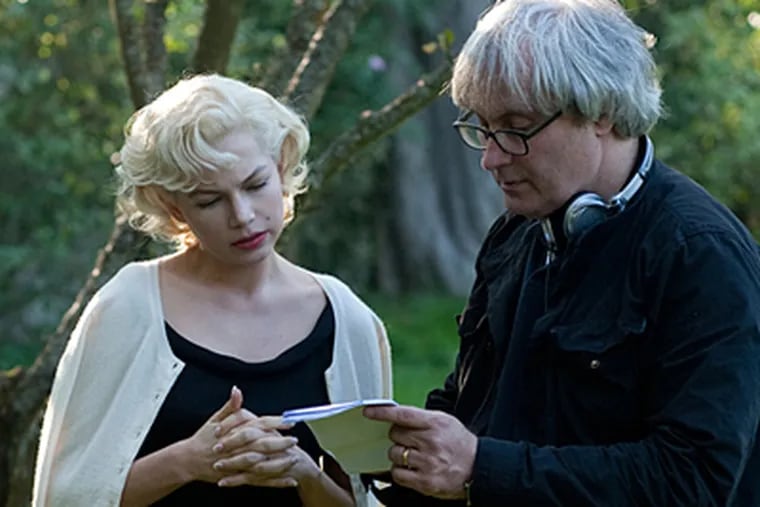 Michelle Williams, who plays Marilyn Monroe, and director Simon Curtis on the set of "My Week With Marilyn." (Laurence Cendrowicz)