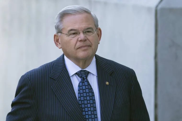 U.S. Sen. Robert Menendez outside the federal courtroom in Newark, N.J., where his lawyer criticized the contents of the indictment. (JOHN MINCHILLO / Associated Press)
