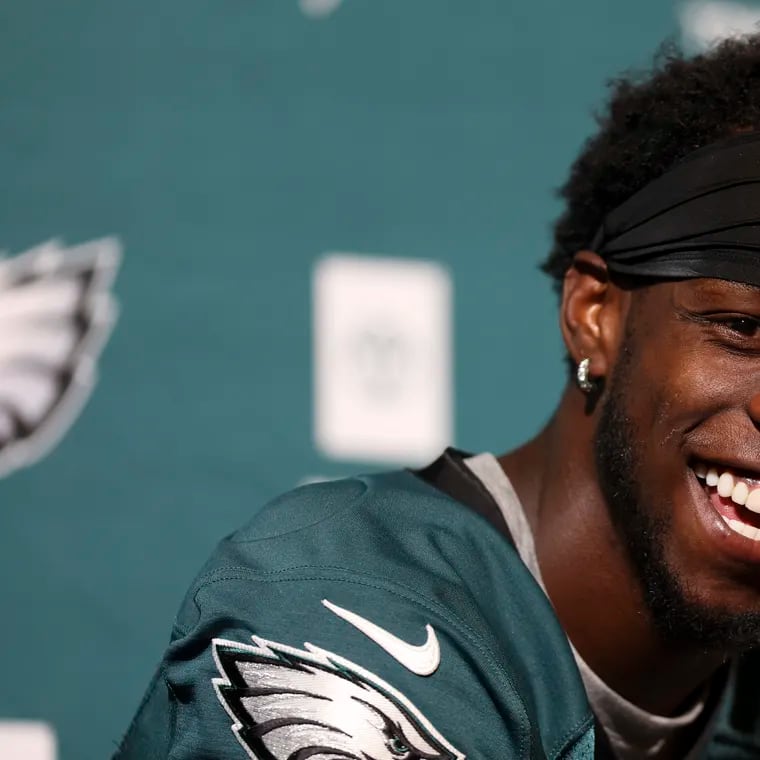 Eagles wide receiver John Ross speaks with reporters after Thursday's OTA practice.
