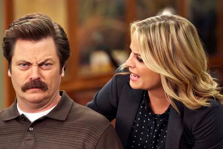 Nick Offerman and Amy Poehler in “Parks and Recreation,” on NBC, which closes down next month. BEN COHEN / NBC