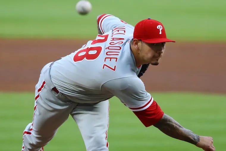 Phillies pitcher Vince Velasquez delivers during the Phillies’ loss to the Braves on April 18.