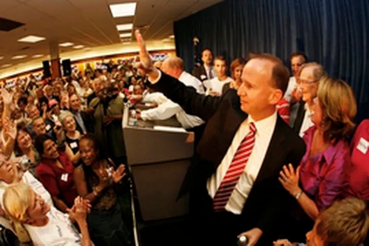 RON SOLIMAN / The (Wilmington) News Journal State Treasurer Jack Markell waves to supporters before making his victory speech. On Tuesday, he won the most expensive gubernatorial primary in Delaware&#0039;s history, beating Lt. Gov. John Carney. Markell, a Democrat, will face retired judge Bill Lee, who clinched the Republican primary.