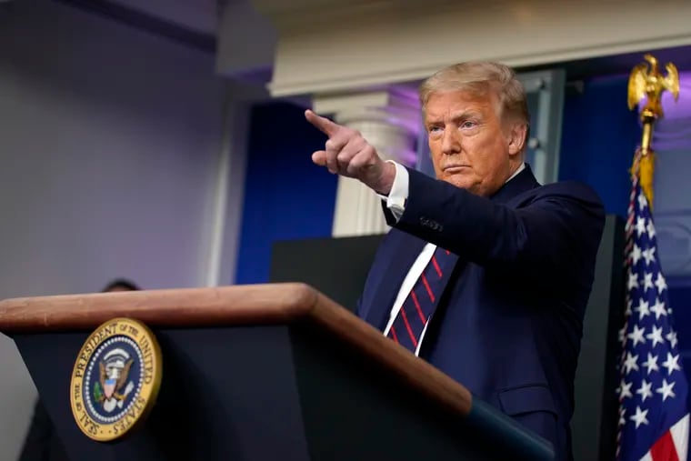 President Donald Trump during a news conference at the White House Tuesday. A group of Republicans is working to defeat Trump by encouraging disillusioned party voters to support Democrat Joe Biden.