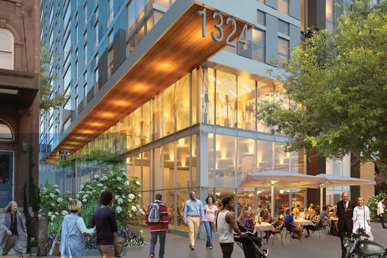Artist's rendering of entrance to residential tower planned at 1324 N. Broad St.