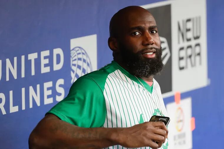 Malcolm Jenkins showed up at Carson Wentz's charity softball game Friday at Citizens Bank Park.