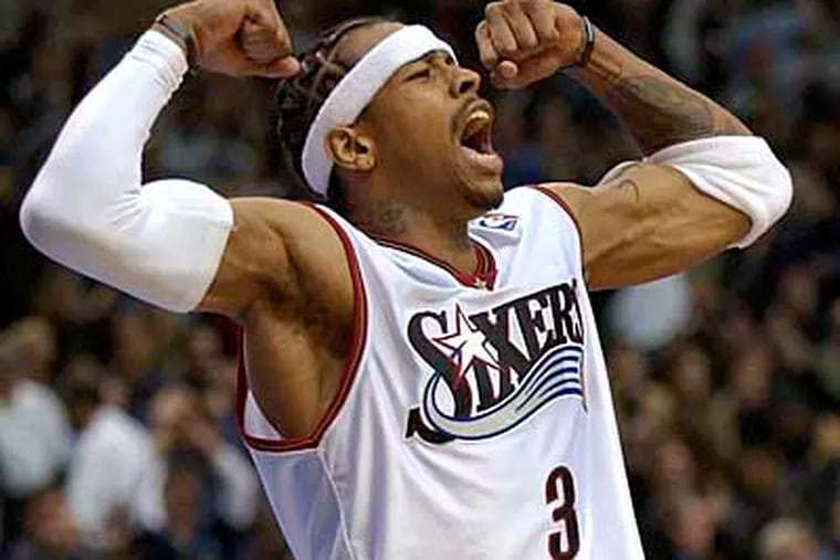 Allen Iverson, pictured during a game against the Chicago Bulls on Dec. 4, 2003, dropped 55 points on the Hornets in Game 1 of the Sixers' 2003 first-round playoff series against New Orleans. The performance set the tone or the rest of the series as the Sixers went on to win it in six games. (PHOTO BY JERRY LODRIGUSS)