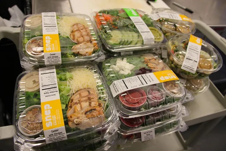 Salads are ready to leave Snap Kitchen's commissary in Kensington.