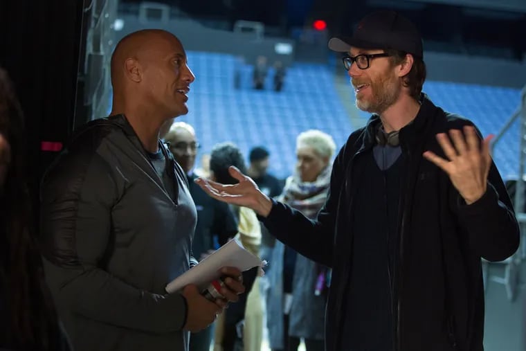Actor Dwayne Johnson (left) and director Stephen Merchant (right) on the set of FIGHTING WITH MY FAMILY, a Metro Goldwyn Mayer Pictures film. Credit: Robert Viglasky / Metro Goldwyn Mayer Pictures Â© 2018 Metro-Goldwyn-Mayer Pictures Inc.